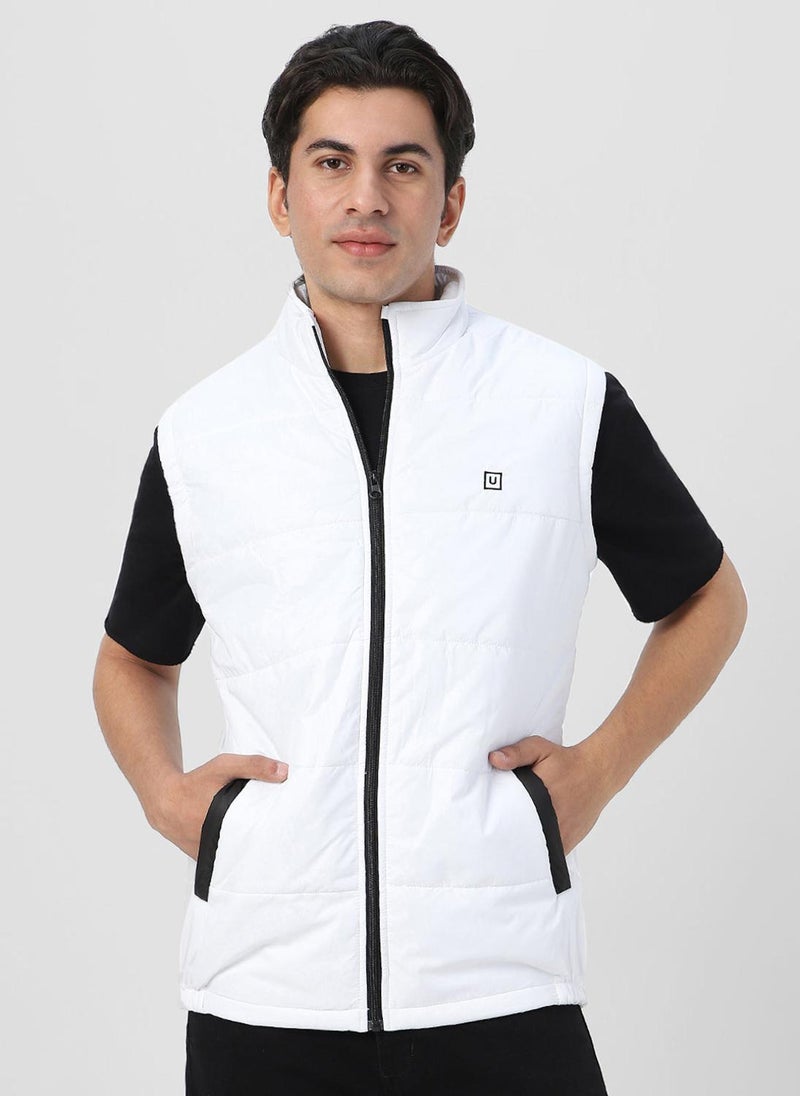 Urbano Fashion Men's White Sleeveless Zippered Puffer Jacket - Image 2